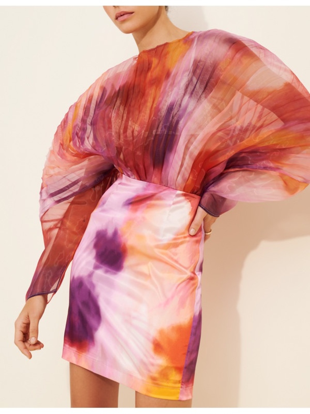 Andrea Iyamah Odi Kola Print Pleated Organza Mini Dress M